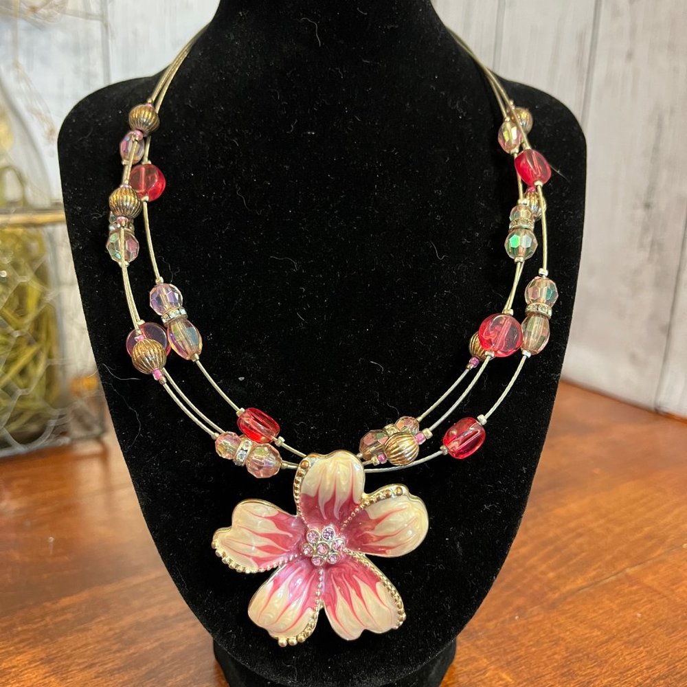 4 for $25 - Pink and White Flower Necklace